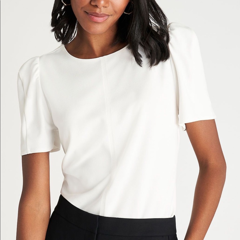 NWT Ann Taylor Winter White Puff Sleeve Top